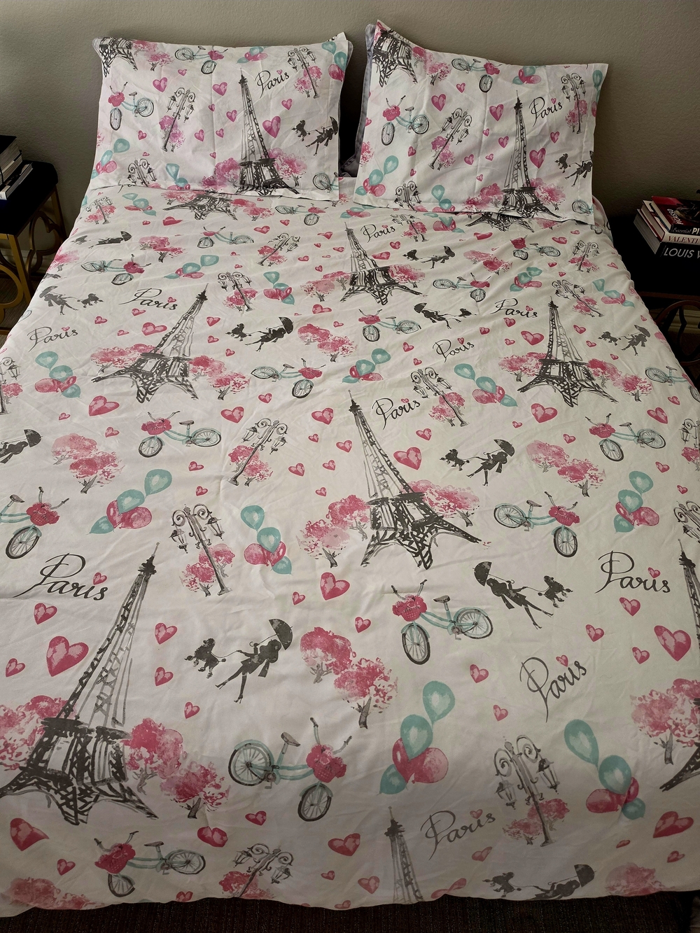 Full Size Girls Paris Bedding Set, 1 Comforter, 2 pillowcases, plus extra beddin